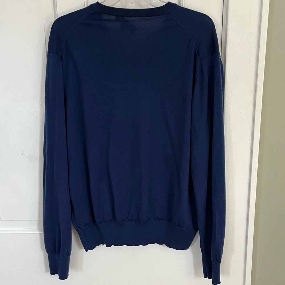 BROOKS BROTHERS 100% Merino Wool V-Neck Sweater Blue Mens XL Preppy Academia